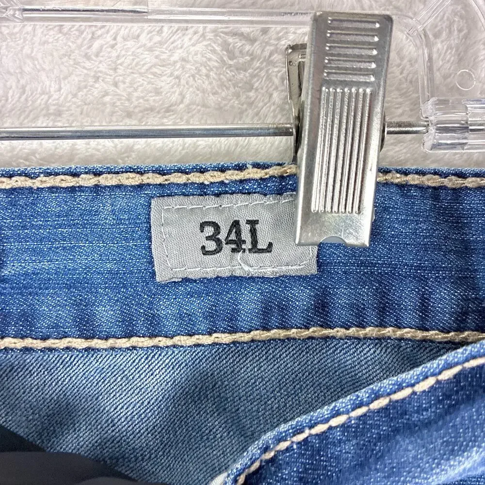 BKE Jeans Mens 34L Carter Faded Whiskered Stretch Western Cowboy Classic Y2K